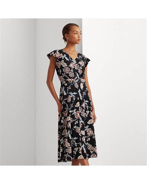 Floral Crepe Belted Dress 